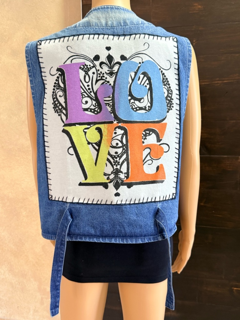 Upcycled August Max Women Love Denim Vest Size 2X